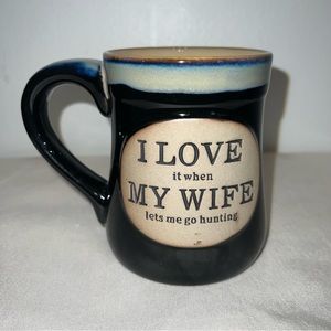 Love My Wife Hunting Burton & Burton Coffee Mug Tea Cup Large Blue Stoneware